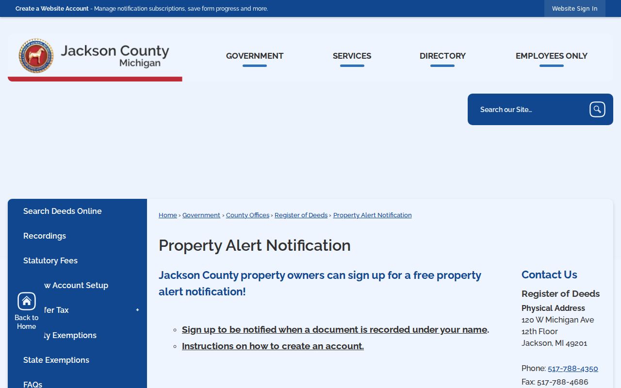 Summit Township residents directory Jackson County Property Alert signup