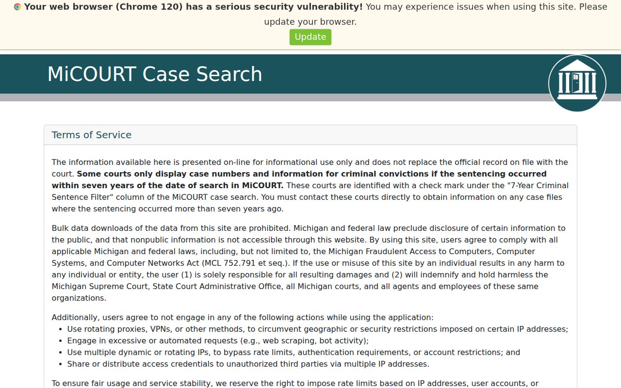 Summit Township residents directory MiCOURT case-search landing page