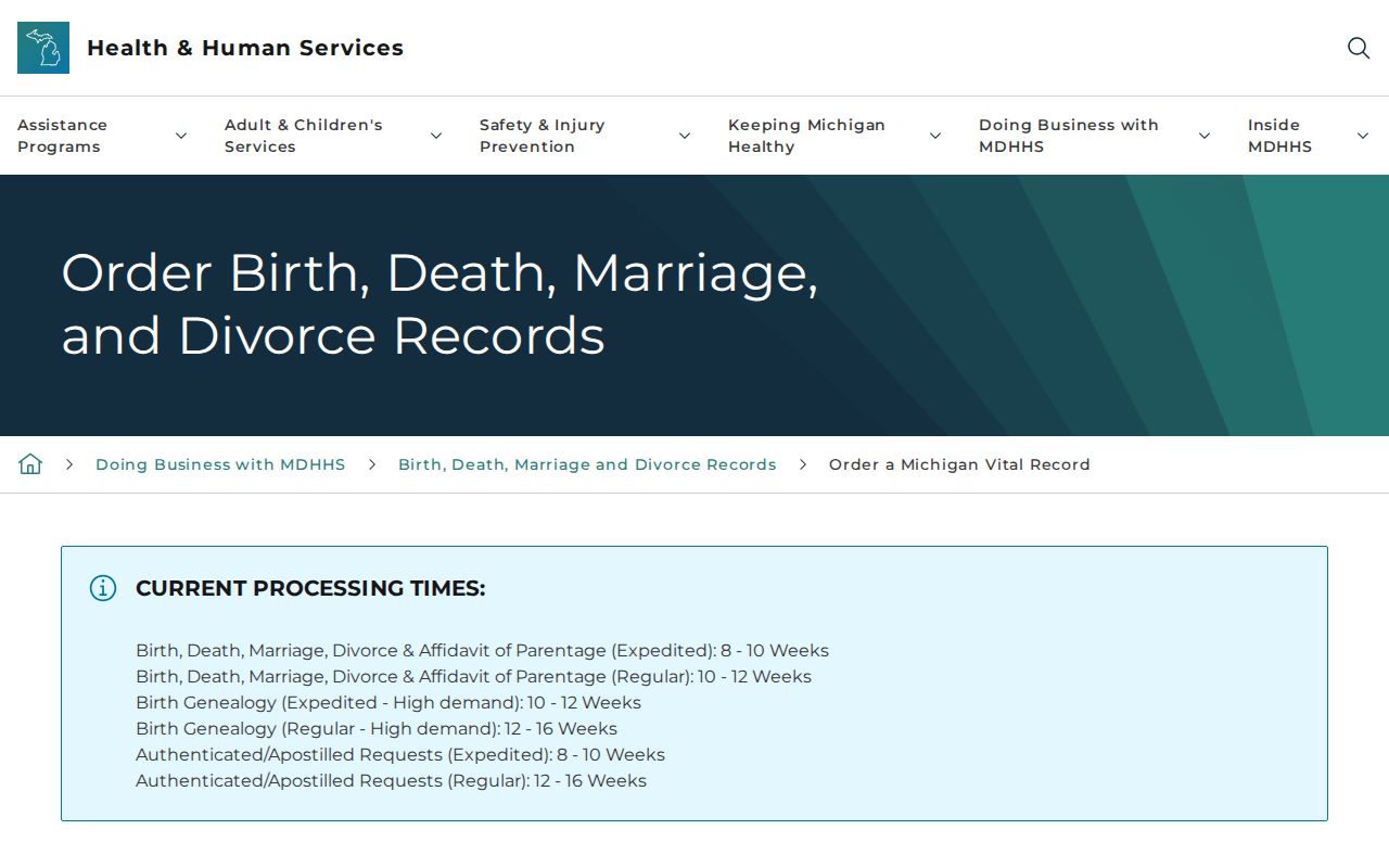 Summit Township residents directory Michigan vital-record order channels