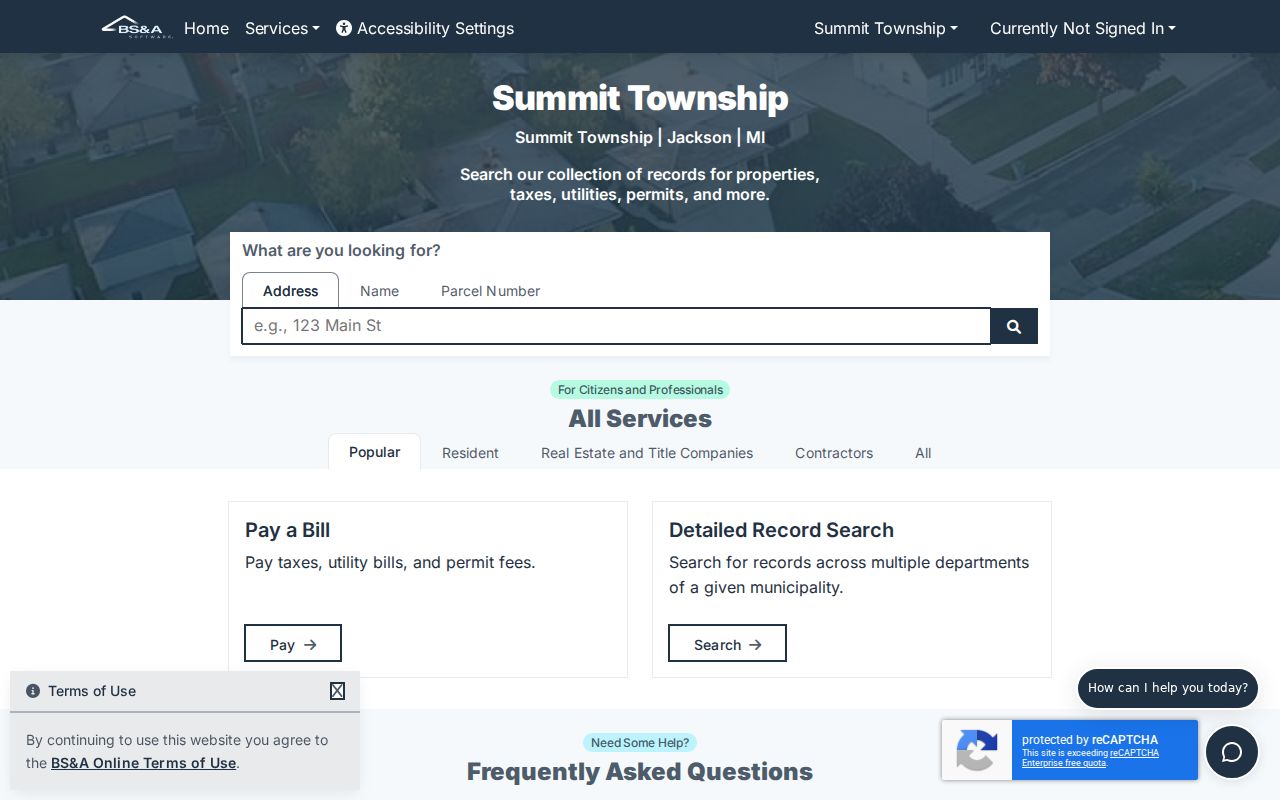 Summit Township residents directory BS and A property service landing page