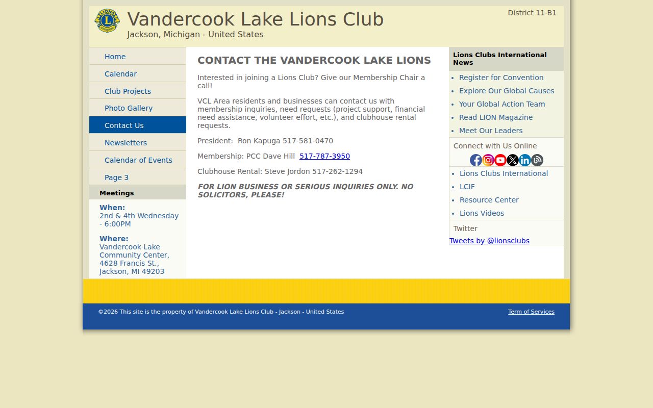Summit Township neighbors Vandercook Lake Lions Club public contact page